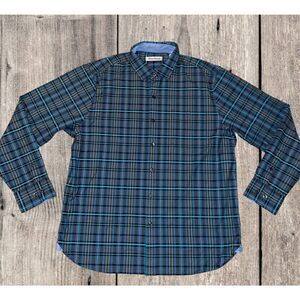 Tommy Bahama Men’s Long Sleeve Button Down Shirt Size L Teal Plaid Silk Blend